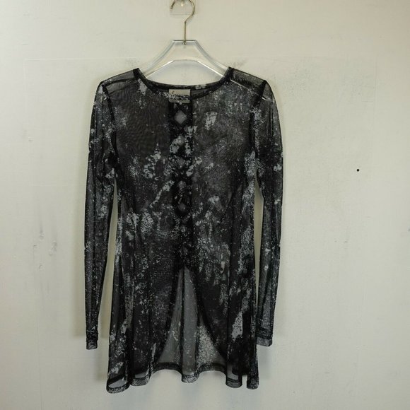 LYNN RITCHIE SILVER Women's Black Cover Up XS Loose Tie Dye Long Sleeve Sheer - Picture 1 of 8